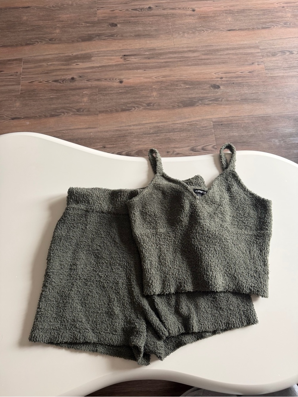 Express Olive Green Terry Knit Pajama Tank & Shorts Set